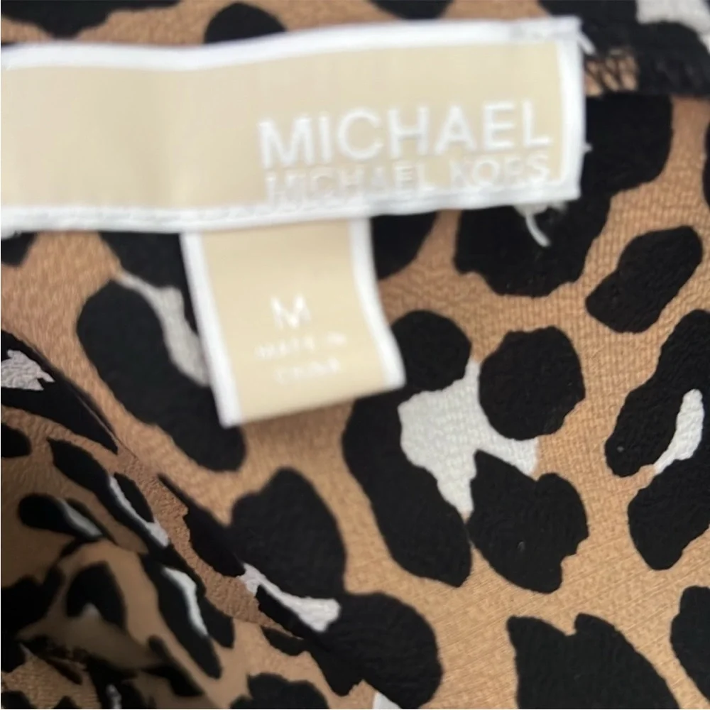 Michael Kors Leopard Print Tie Sleeve Blouse Women’s Medium Animal Print Career